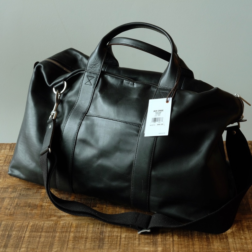 Jack Spade black leather duffel bag